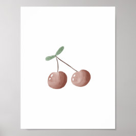 Cute Watercolour Cherry Fruit Nursery Poster ポスター