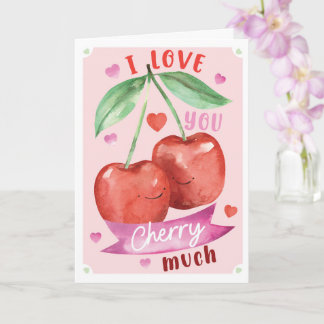 Cute Watercolour Cherry Valentine Card Anniversary カード