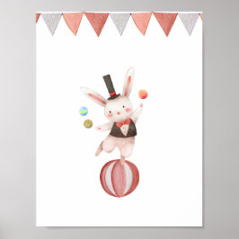Cute Watercolour Circus Juggling Rabbit Nursery ポスター