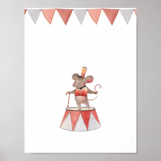 Cute Watercolour Circus Mouse Nursery ポスター (正面)