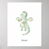Cute Watercolour Dinosaur Name Poster ポスター (正面)