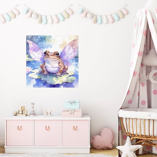 Cute Watercolour Fairy Frog | Girls Nursery Art ポスター