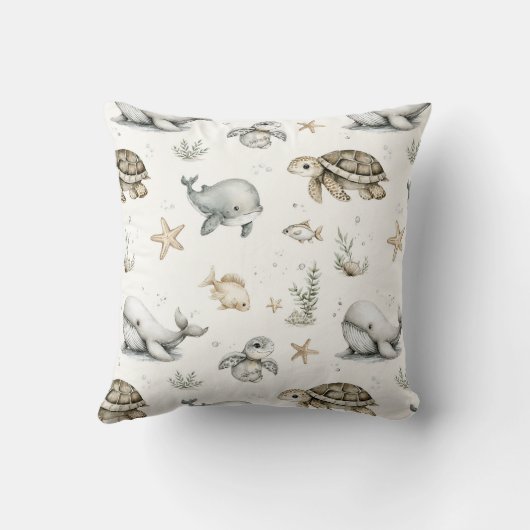 Cute Watercolour Ocean Baby Animals クッション (裏面)