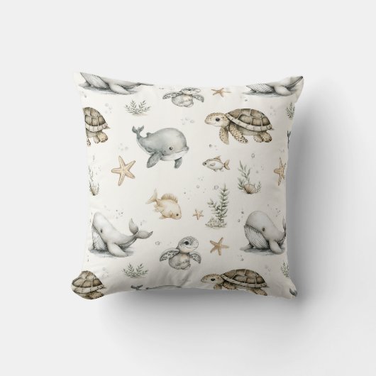 Cute Watercolour Ocean Baby Animals  クッション (正面)