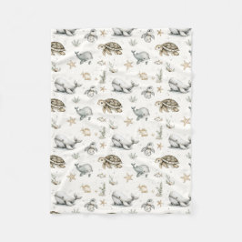 Cute Watercolour Ocean Baby Animals  フリースブランケット