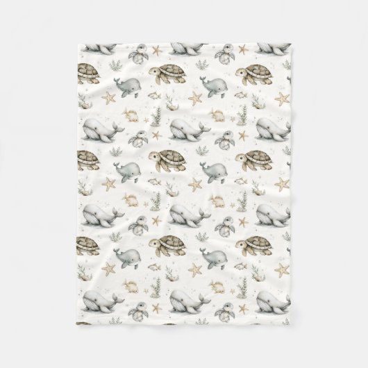 Cute Watercolour Ocean Baby Animals  フリースブランケット (正面)