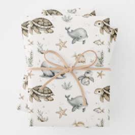 Cute Watercolour Ocean Baby Animals  ラッピングペーパーシート