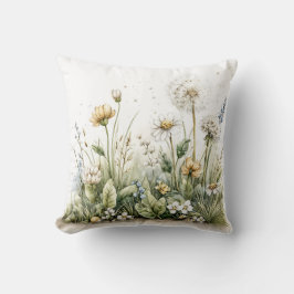 Cute watercolour of wild flowers and grasses  クッション