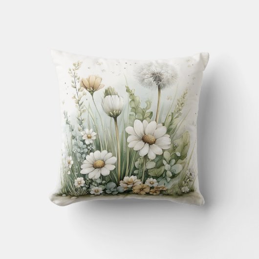 Cute watercolour of wild flowers and grasses  クッション (正面)