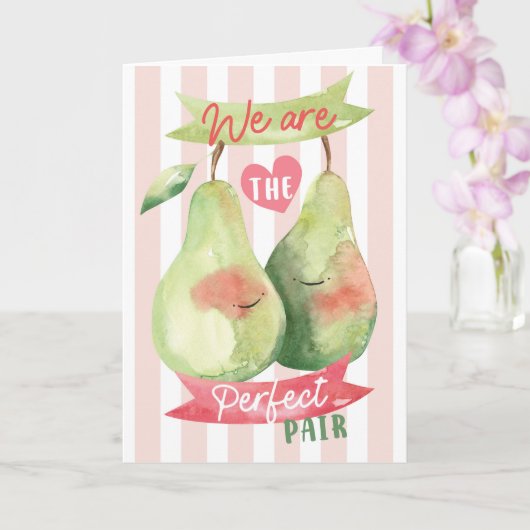 Cute Watercolour Pair Pear Valentine Anniversary カード (蘭)