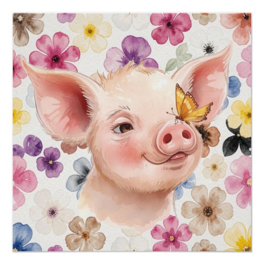 Cute Watercolour piglet  ポスター (正面)