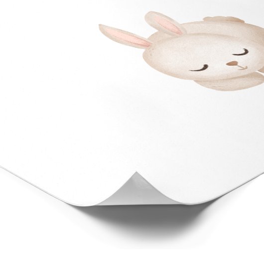 Cute Watercolour Sleeping Rabbit Moon And Stars ポスター (角)