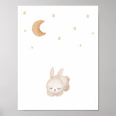 Cute Watercolour Sleeping Rabbit Moon And Stars ポスター (正面)