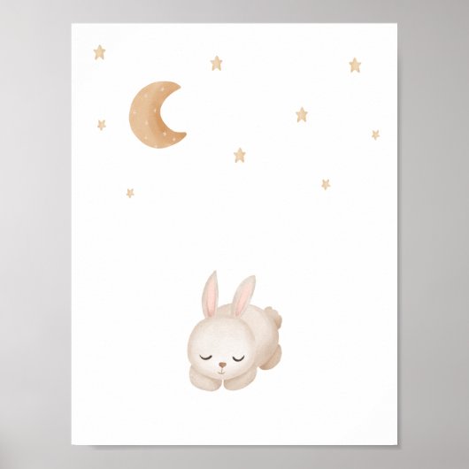 Cute Watercolour Sleeping Rabbit Moon And Stars ポスター (正面)