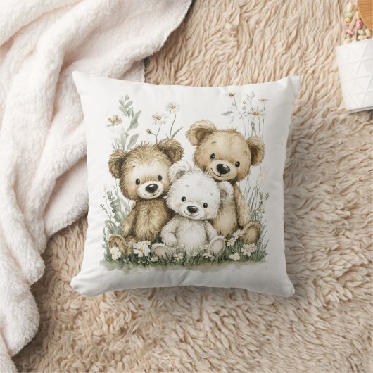 Cute Watercolour Teddy Bear group クッション (ブランケット)