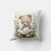 Cute Watercolour Teddy Bear reading a book クッション (裏面)
