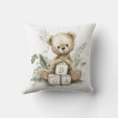 Cute Watercolour Teddy with wooden blocks クッション (裏面)