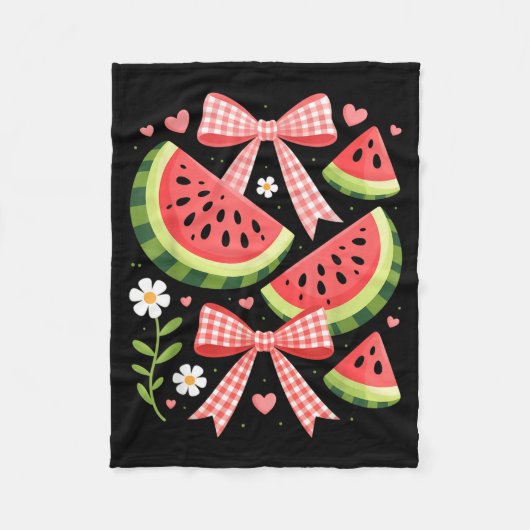 Cute Watermelon Bow Coquette Summer Aesthetic フリースブランケット (正面)