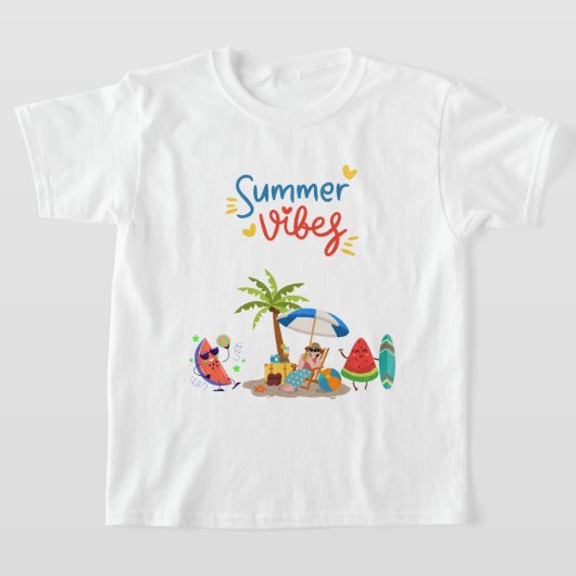 Cute Watermelon Characters Relaxing Under a Palm Tシャツ (レイダウン)