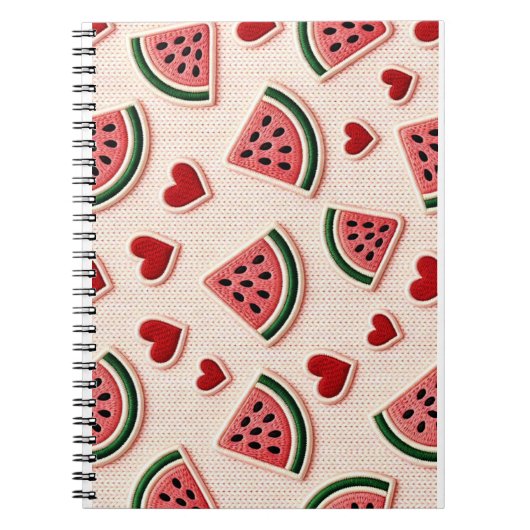 Cute Watermelon & Hearts Pattern Aesthetic School ノートブック (正面)