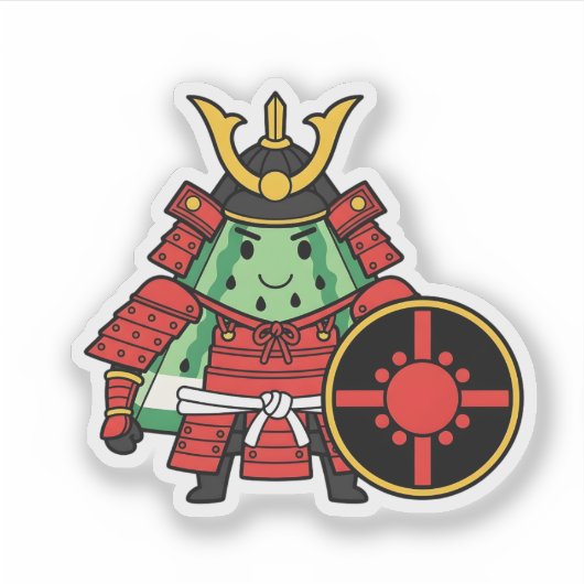 Cute Watermelon Shogun Samurai Warrior Illustratio シール (正面)