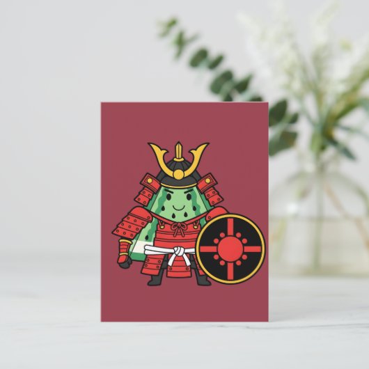 Cute Watermelon Shogun Samurai Warrior Illustratio ポストカード (スタンド正面)