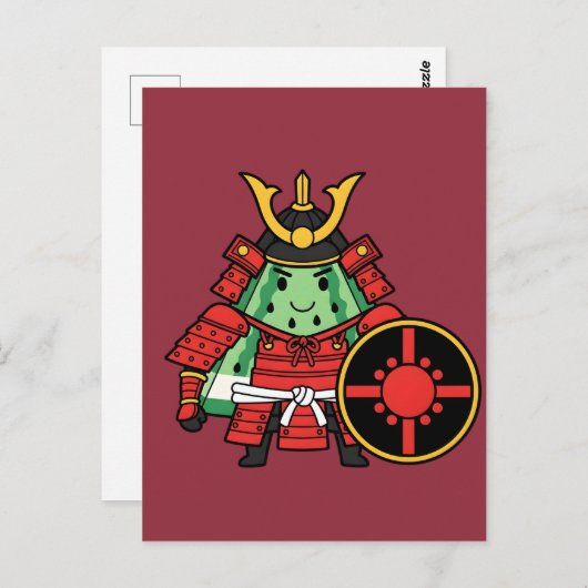 Cute Watermelon Shogun Samurai Warrior Illustratio ポストカード (正面/裏面)