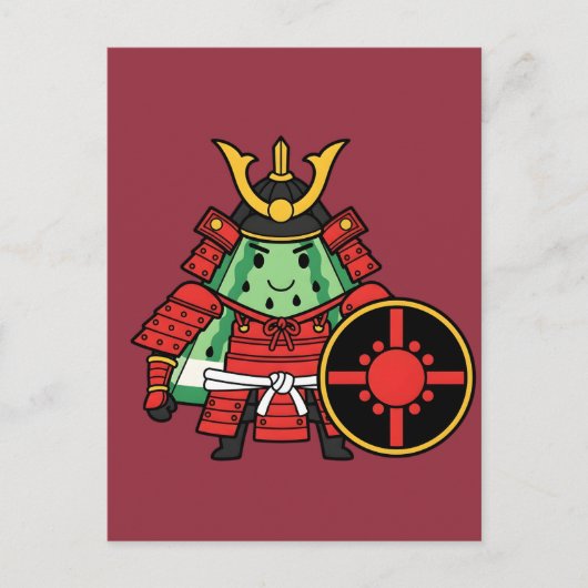 Cute Watermelon Shogun Samurai Warrior Illustratio ポストカード (正面)