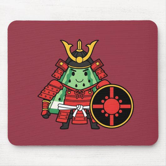 Cute Watermelon Shogun Samurai Warrior Illustratio マウスパッド (正面)