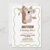 Cute Wavy Koala Boy Birthday Invitation 招待状 (正面)