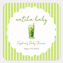 Cute Wavy Matcha Baby Green Baby Shower Favor スクエアシール