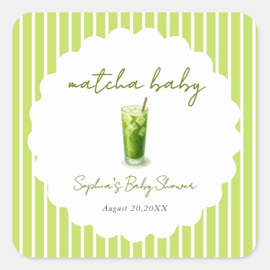 Cute Wavy Matcha Baby Green Baby Shower Favor スクエアシール (正面)