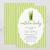 Cute Wavy Matcha Baby Green Modern Baby Shower 招待状 (正面/裏面)