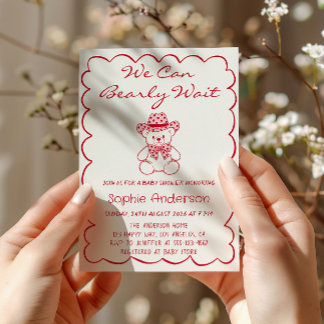 Cute We Can Bearly Wait Teddy Bear Baby Shower 招待状