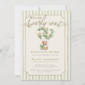 Cute We can Bearly Wait Teddy Bear Sage green Baby 招待状 (正面)