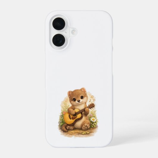 Cute Weasel Guitar iPhone 16 Case Kawaii 16ケース (裏面)