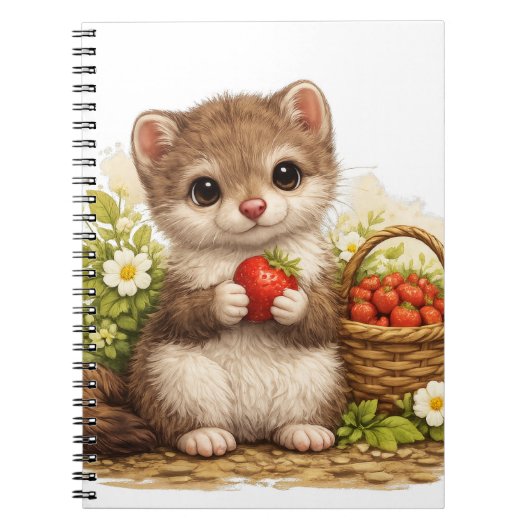 Cute Weasel Strawberry Kawaii Notebook ノートブック (正面)