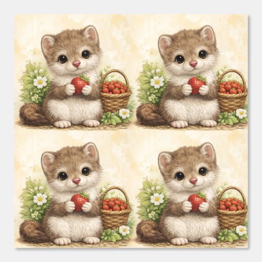 Cute Weasel Strawberry Pattern Wallpaper 壁紙 (正面)