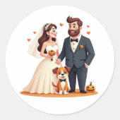 Cute Wedding Couple with Dogs – Spooky Pastel ラウンドシール (正面)