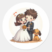 Cute Wedding Couple with Dogs – Spooky Pastel ラウンドシール (正面)