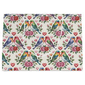Cute Wedding love birds tiled  ラージペーパーバッグ (正面)