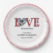Cute Wedding Paper Plates with Heart Shaped Photo ペーパープレート (正面)