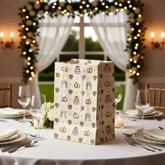 Cute Wedding Rings and Champagne Gift Bag ミディアムペーパーバッグ