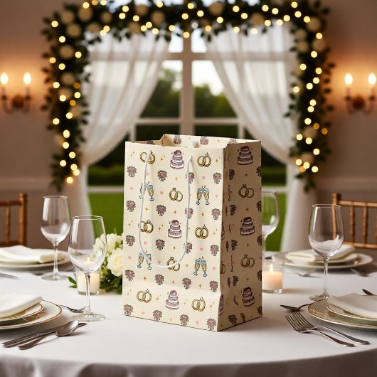 Cute Wedding Rings and Champagne Gift Bag ミディアムペーパーバッグ