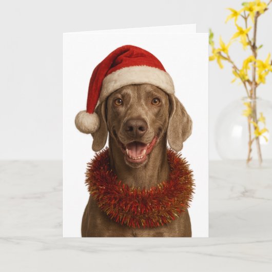 Cute Weimaraner Christmas card カード (黄色い花)