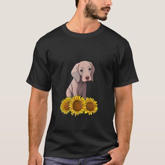 Cute Weimaraner Dog Sunflower Graphic for Women Fl Tシャツ (正面)