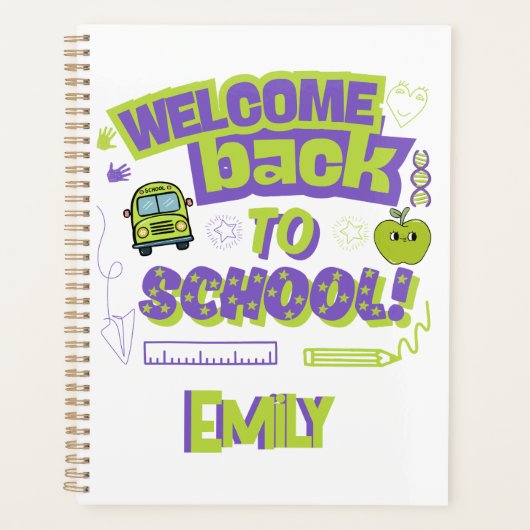 Cute Welcome Back To School Purple Green プランナー手帳 (正面)