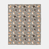 Cute Welsh Corgi Pattern Soft Fleece Throw Blanket フリースブランケット (正面)