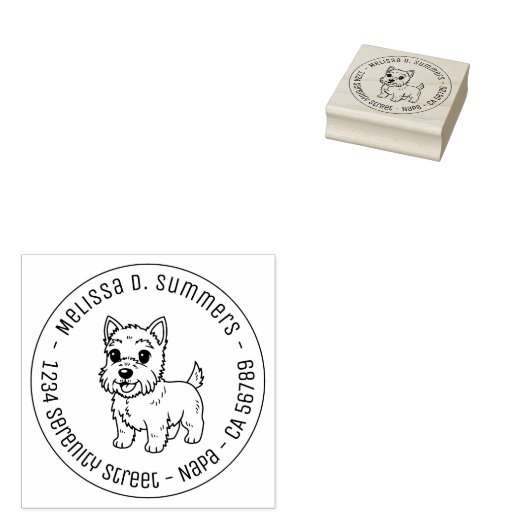 Cute West Highland Terrier Dog Round Address ラバースタンプ (押印)