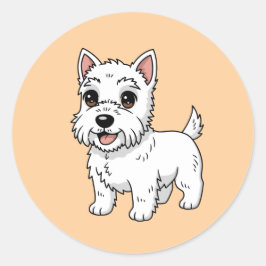 Cute West Highland White Terrier Dog Beige ラウンドシール
